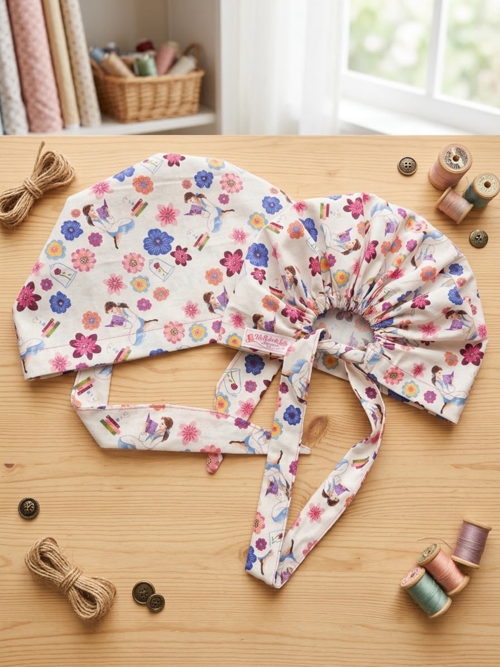 Floral Print Adjustable Scrub Caps - Pink & Purple